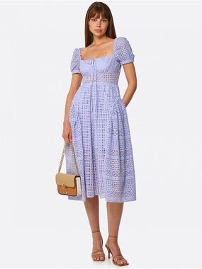 Self Portrait Lilac Cotton Broderie Anglaise Midi Dress